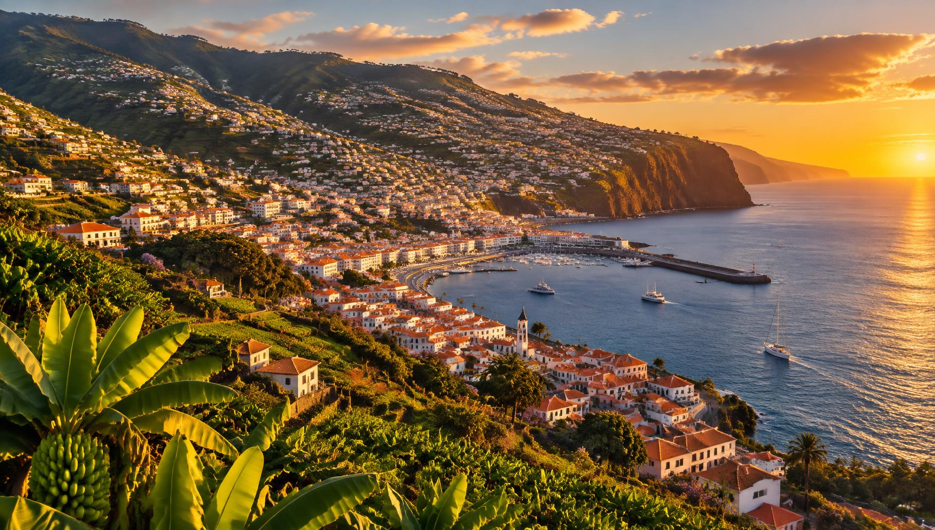 Funchal e a baía da Madeira ao pôr do sol